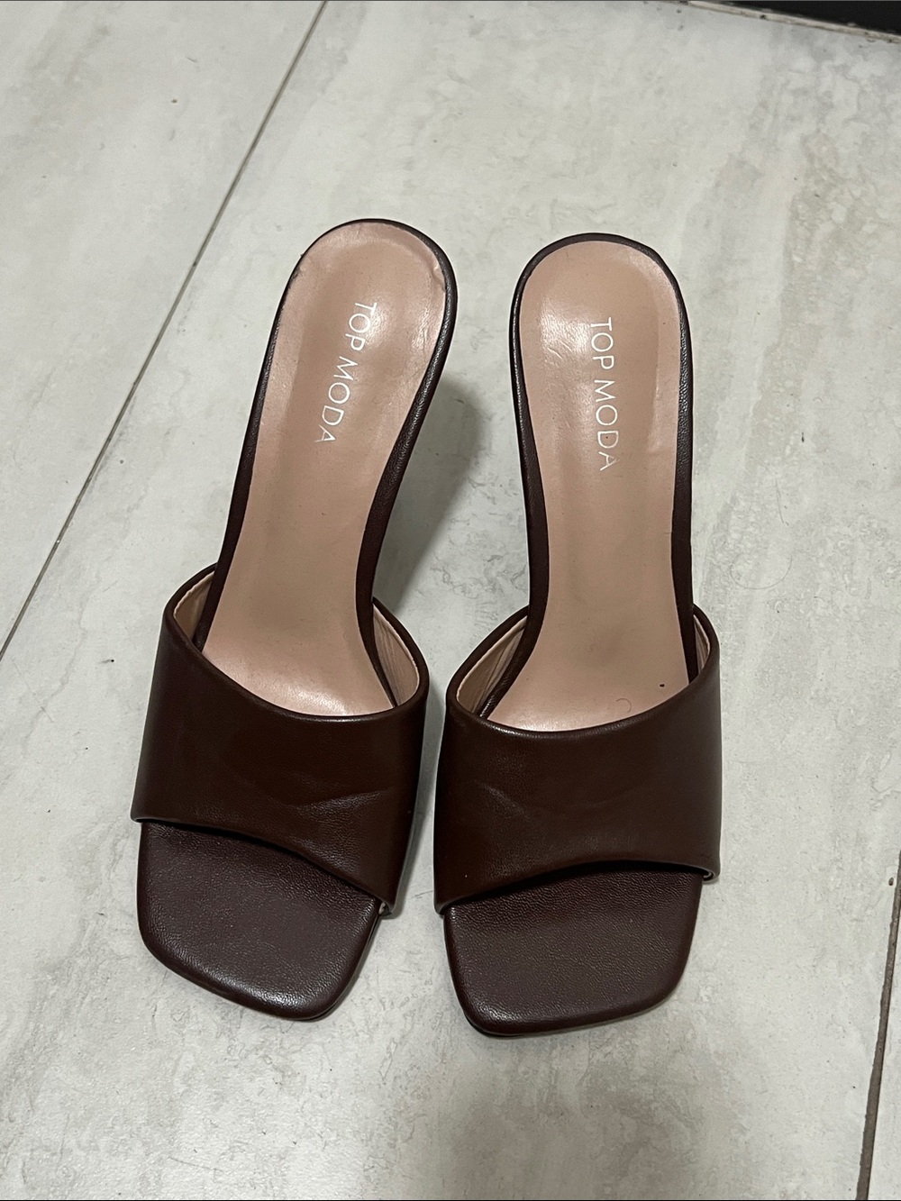 TOP Moda Brown Square-Toe Slide Mules